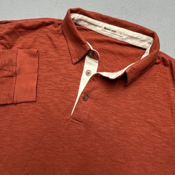 New Marine Layer men Heavy Slub Rugby Polo Long Sleeve Shirt Red Cotton thin